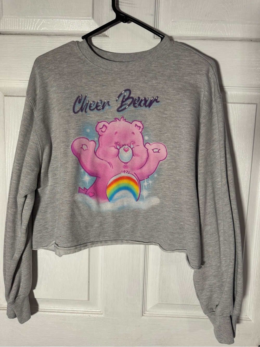 Care Bears Cheer Bear Grey Sweatshirt with Pink Bear and Rainbow